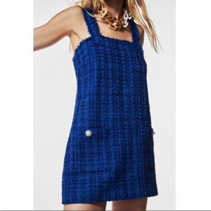 Zara Tweed Button Overalls Dress